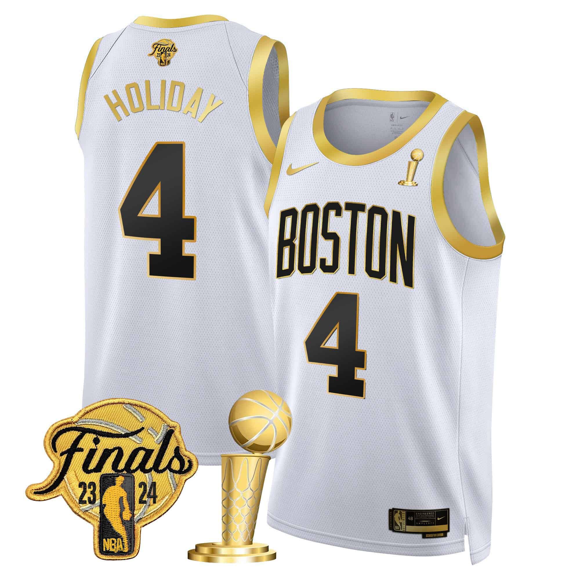 Men Boston Celtics #4 Holiday White 2024 Nike Final & Champions Patch Swingman NBA Jersey->boston celtics->NBA Jersey